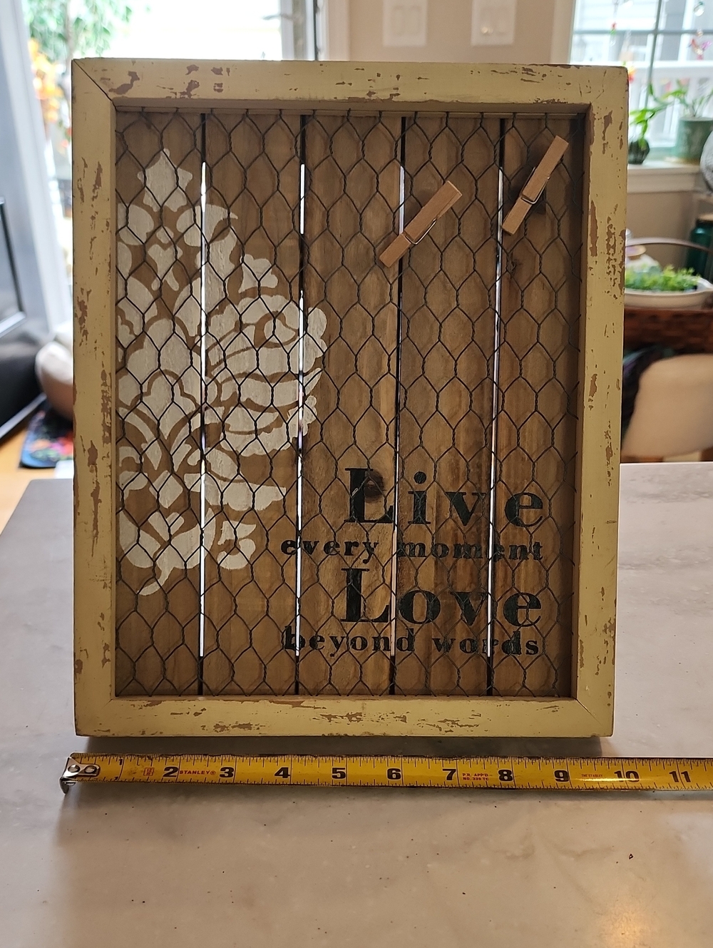 Rustic Yellow Wooden Photo Clip Wall/shelf Decor - Live Love